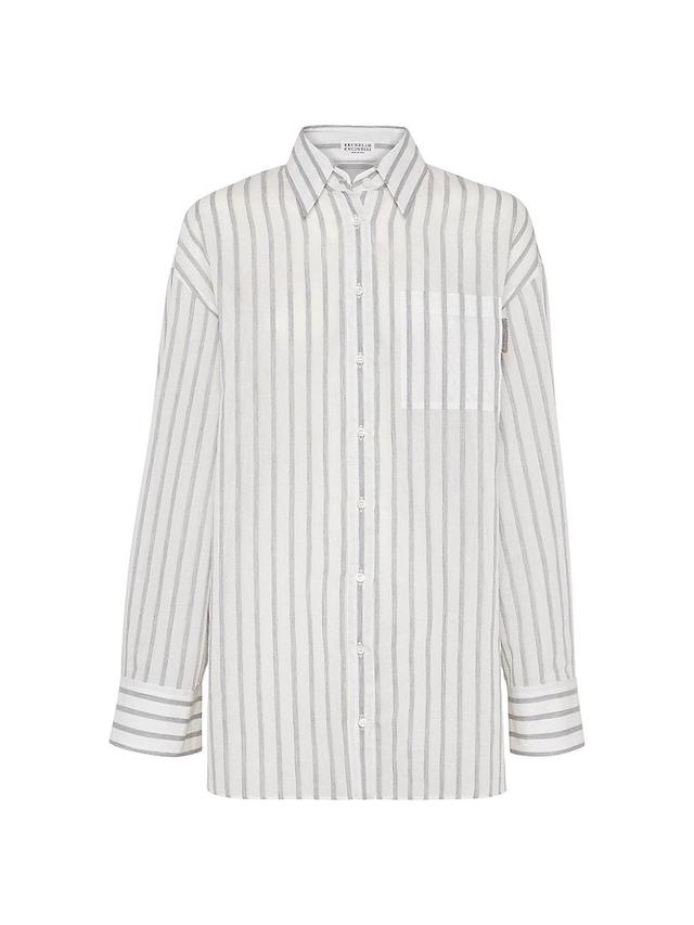 Womens Cotton and Silk Textured Stripe Gauze Shirt Product Image