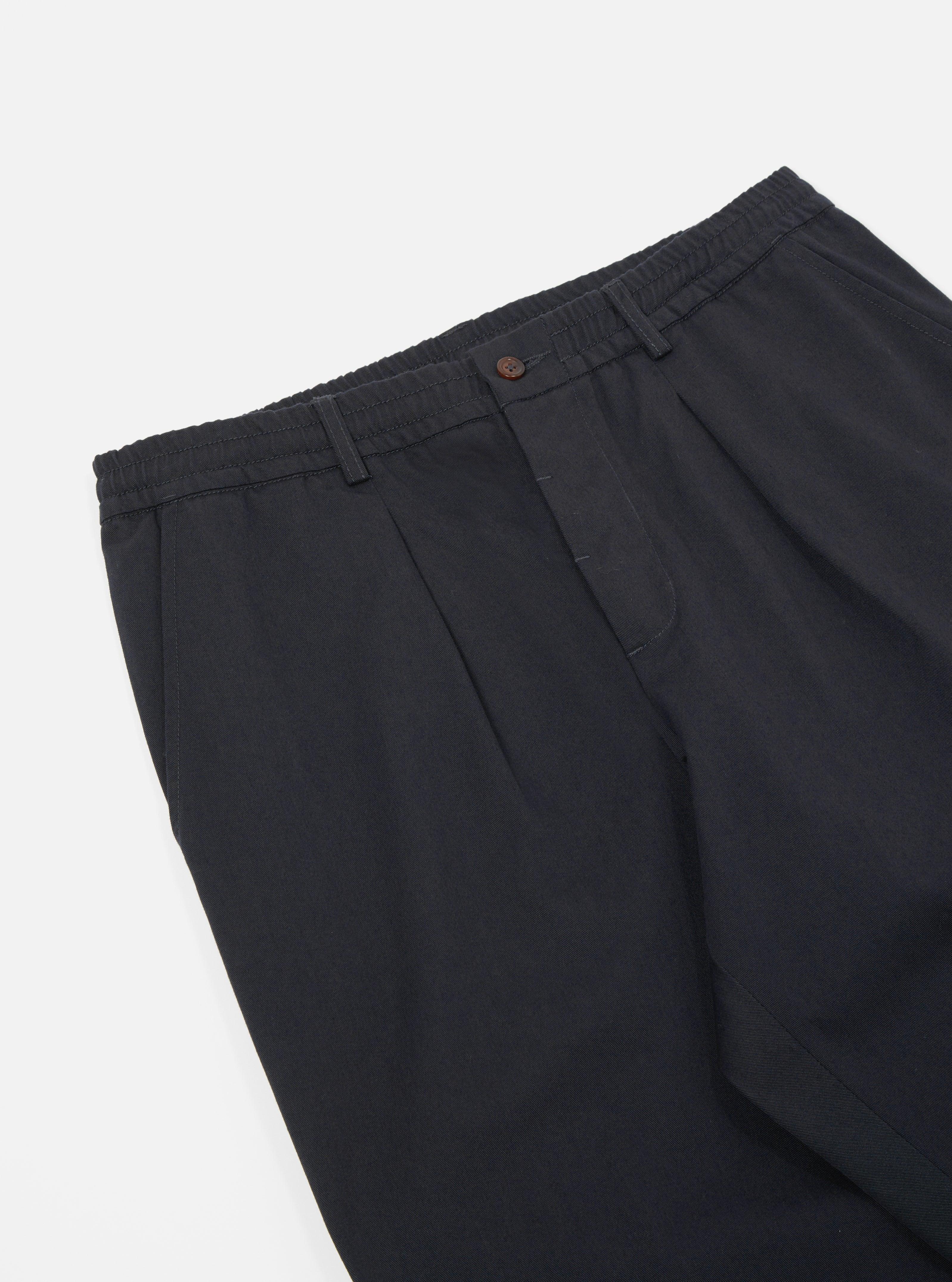 Universal Works Pleated Track Pant in Black Twill Product Image