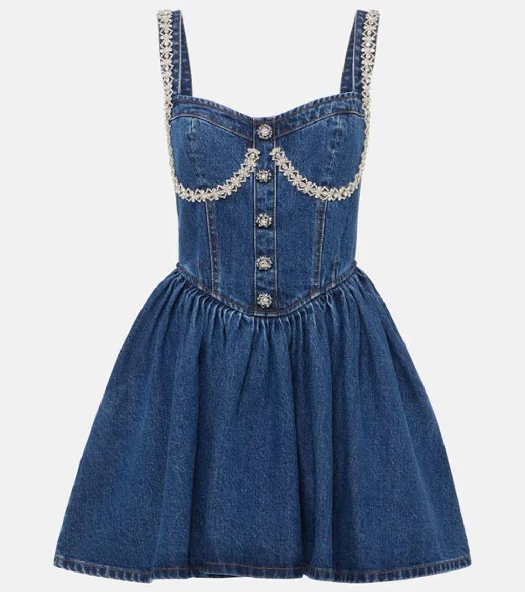 Embellished Denim Minidress In Blue Product Image