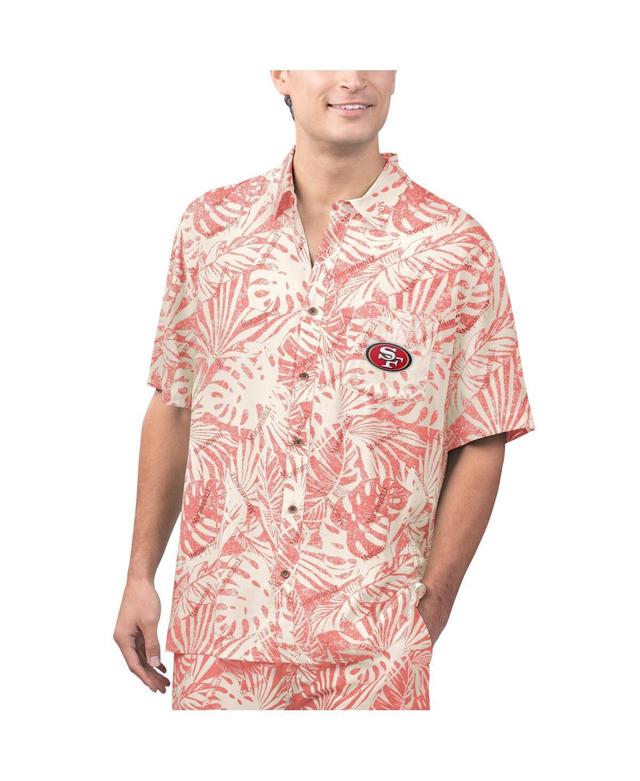 Mens Margaritaville Tan San Francisco 49ers Sand Washed Monstera Print Party Button-Up Shirt Product Image