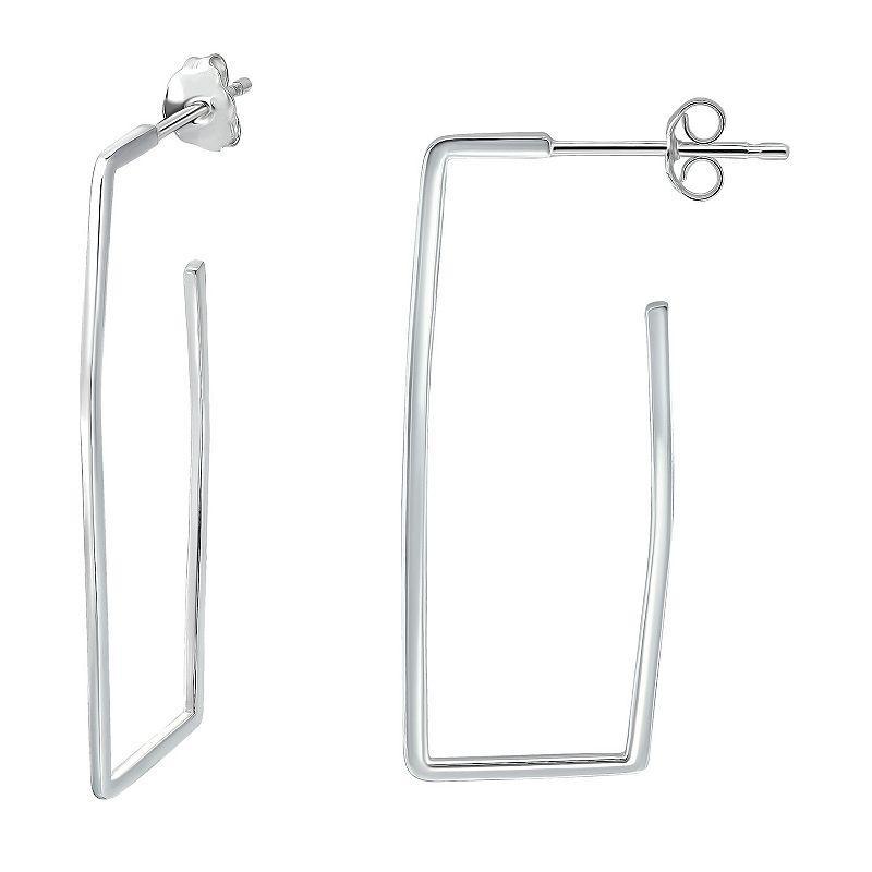 Aleure Precioso Sterling Silver Rectangle Hoop Earrings, Womens, Silver Tone Product Image