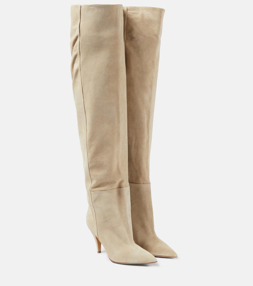 KHAITE River Suede Knee Boots In Beige Product Image