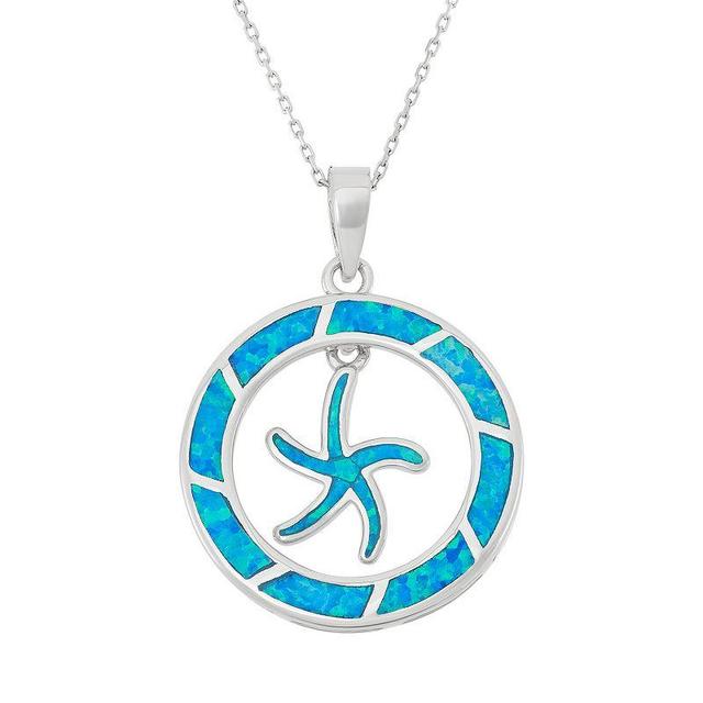 Lab-Created Blue Opal Sterling Silver Starfish Pendant Necklace, Womens Product Image