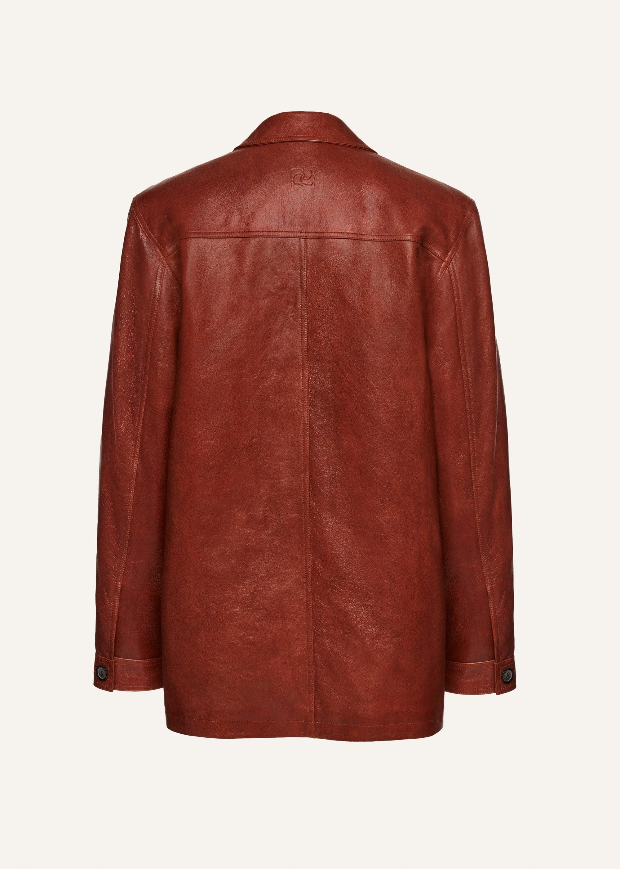 Oversized leather button up jacket in camel Product Image