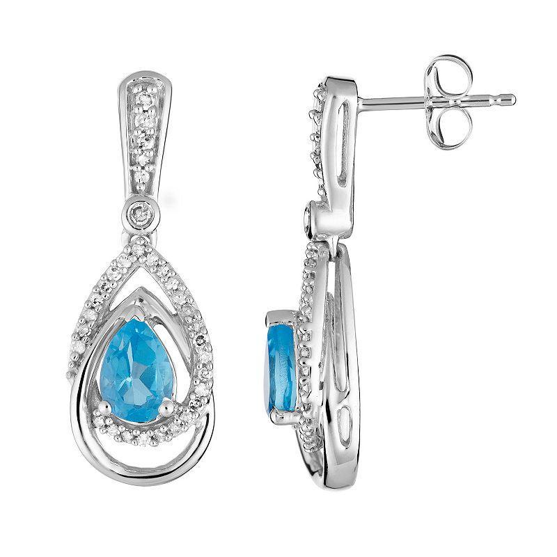 10k White Gold Swiss Blue Topaz & 1/4 Carat T.W. Diamond Drop Earrings, Womens, 10k Whgold Product Image