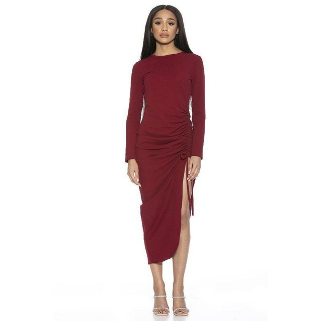 Womens ALEXIA ADMOR Nikki Crewneck Long Sleeve Side Ruched Maxi Dress Product Image