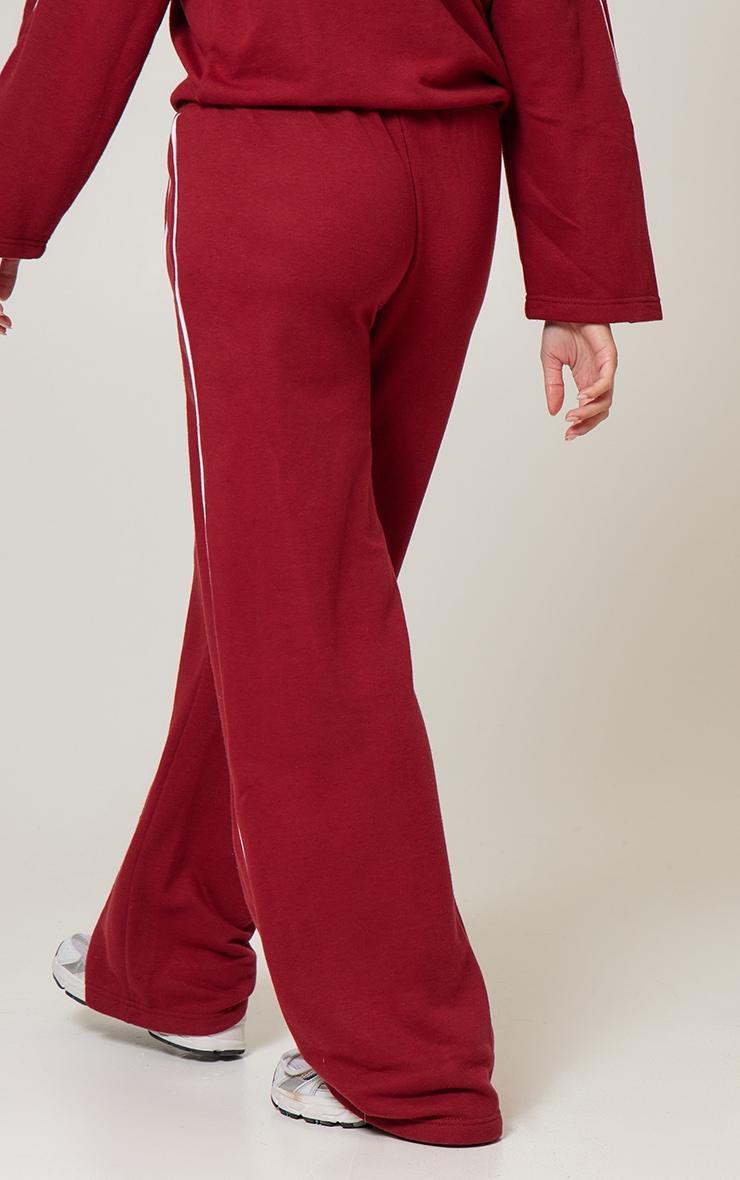 Dark Red Contrast Piping Detail Wide Leg Sweatpants Product Image