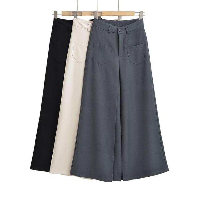 High Waist Plain Loose-Fit Wide-Leg Slacks Product Image