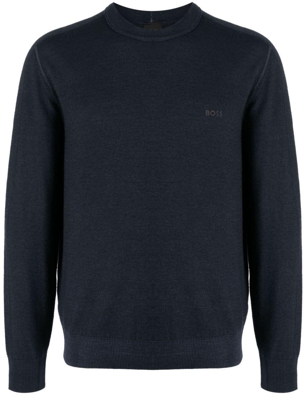 HUGO BOSS Crewneck Virgin Wool Jumper In Blue Product Image