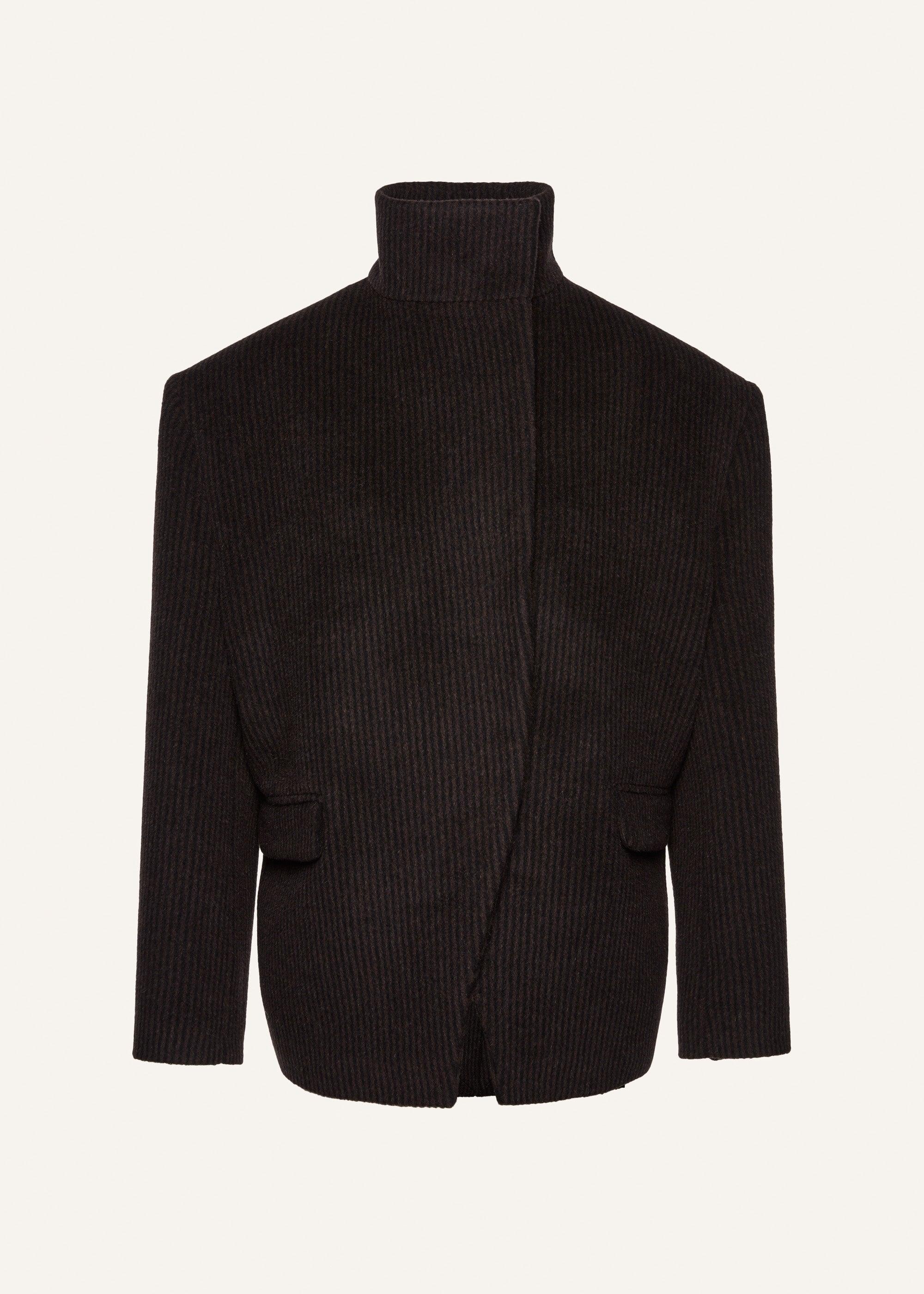 Ribbed high-collar wool jacket in brown Product Image