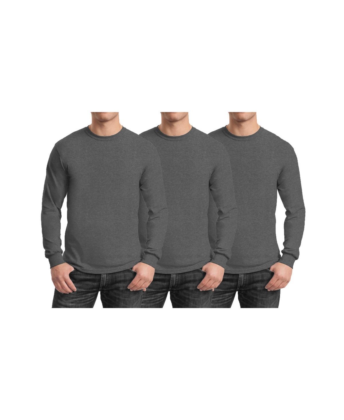 Galaxy By Harvic Mens 3-Pack Egyptian Cotton-Blend Long Sleeve Crew Neck Tee - Black/Charcoal Product Image