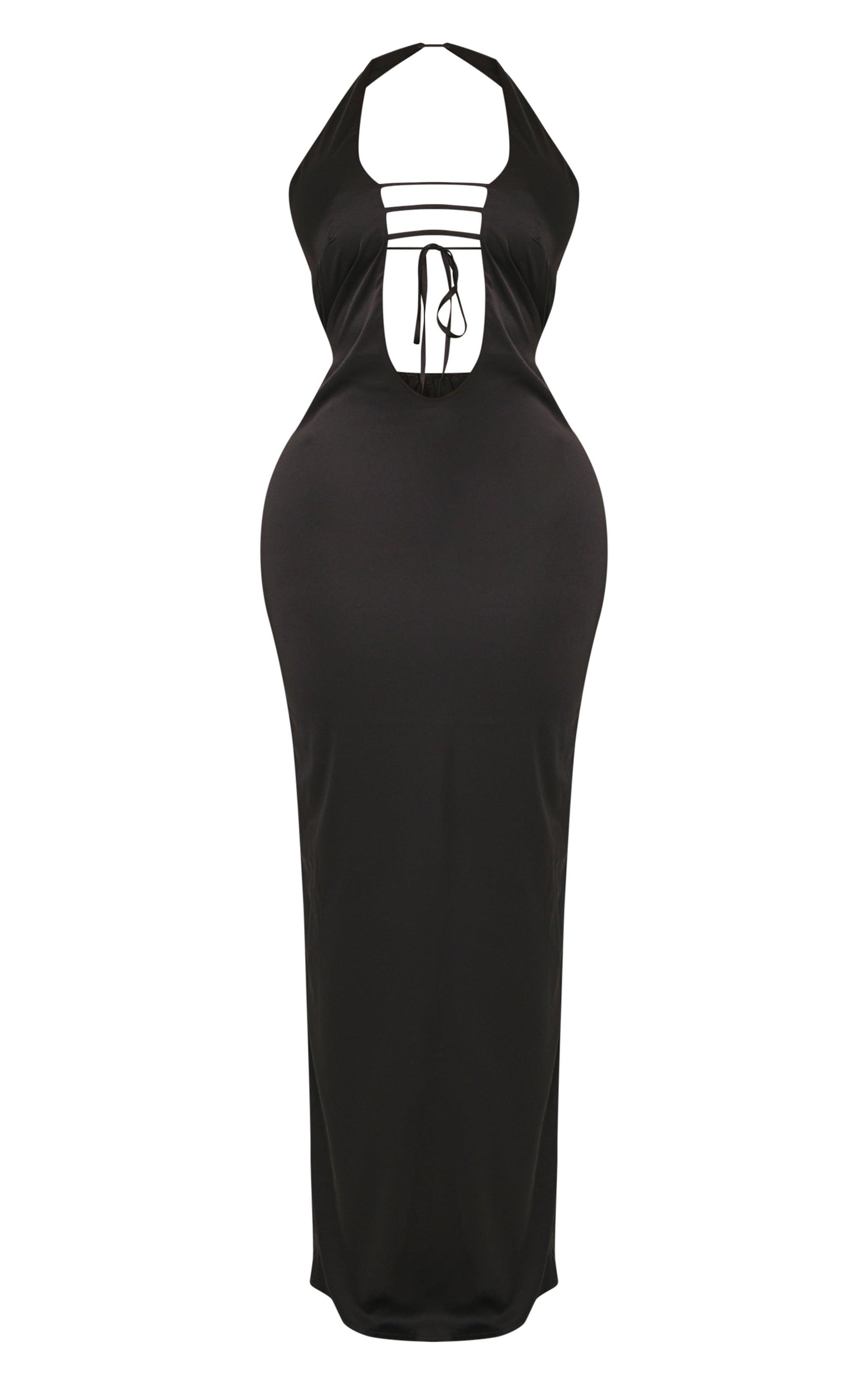 Shape Black Satin Plunge Front Halterneck Maxi Dress Product Image