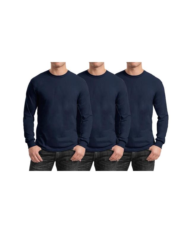 Galaxy By Harvic Mens 3-Pack Egyptian Cotton-Blend Long Sleeve Crew Neck Tee - Black/Charcoal Product Image