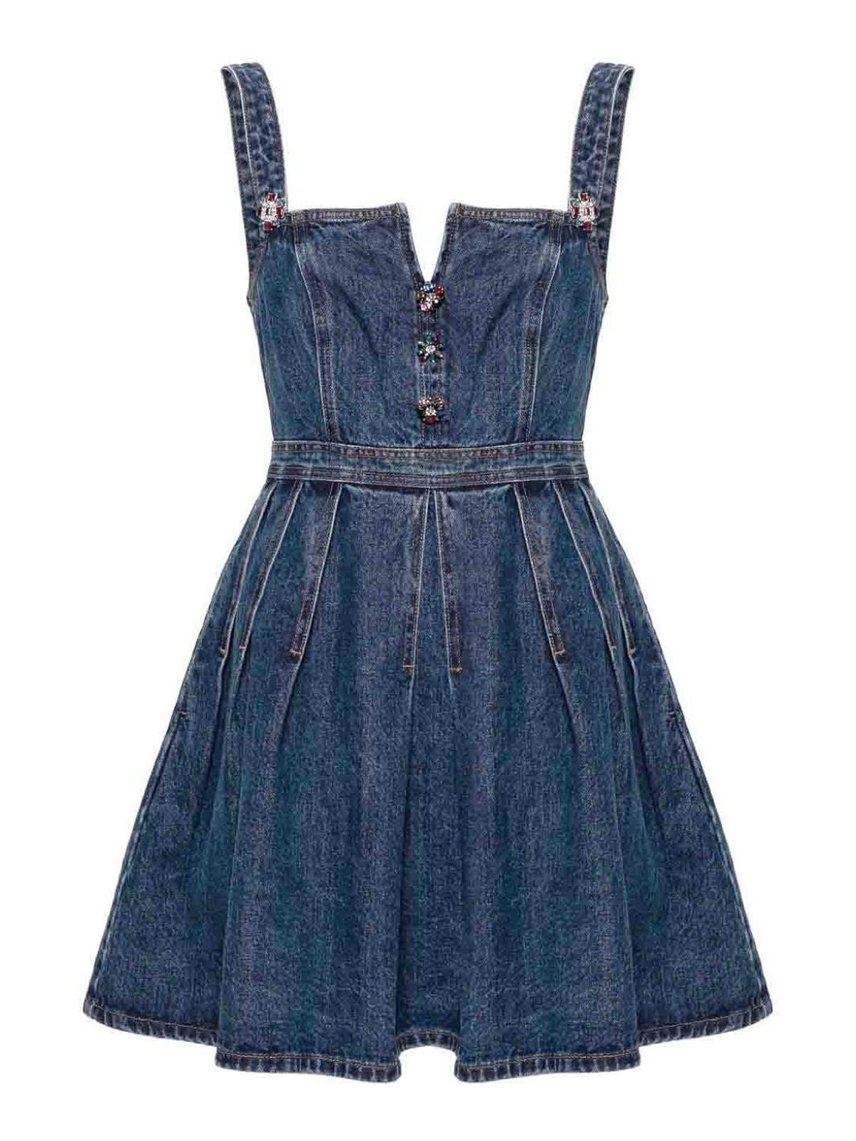 Denim Embellished Dresses In Blue Product Image