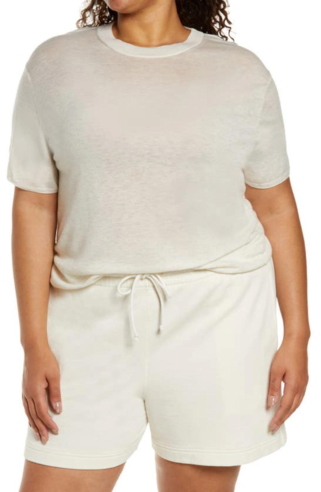 Easy Short Sleeve Wool & Cashmere Blend Sweater In Heather White product image