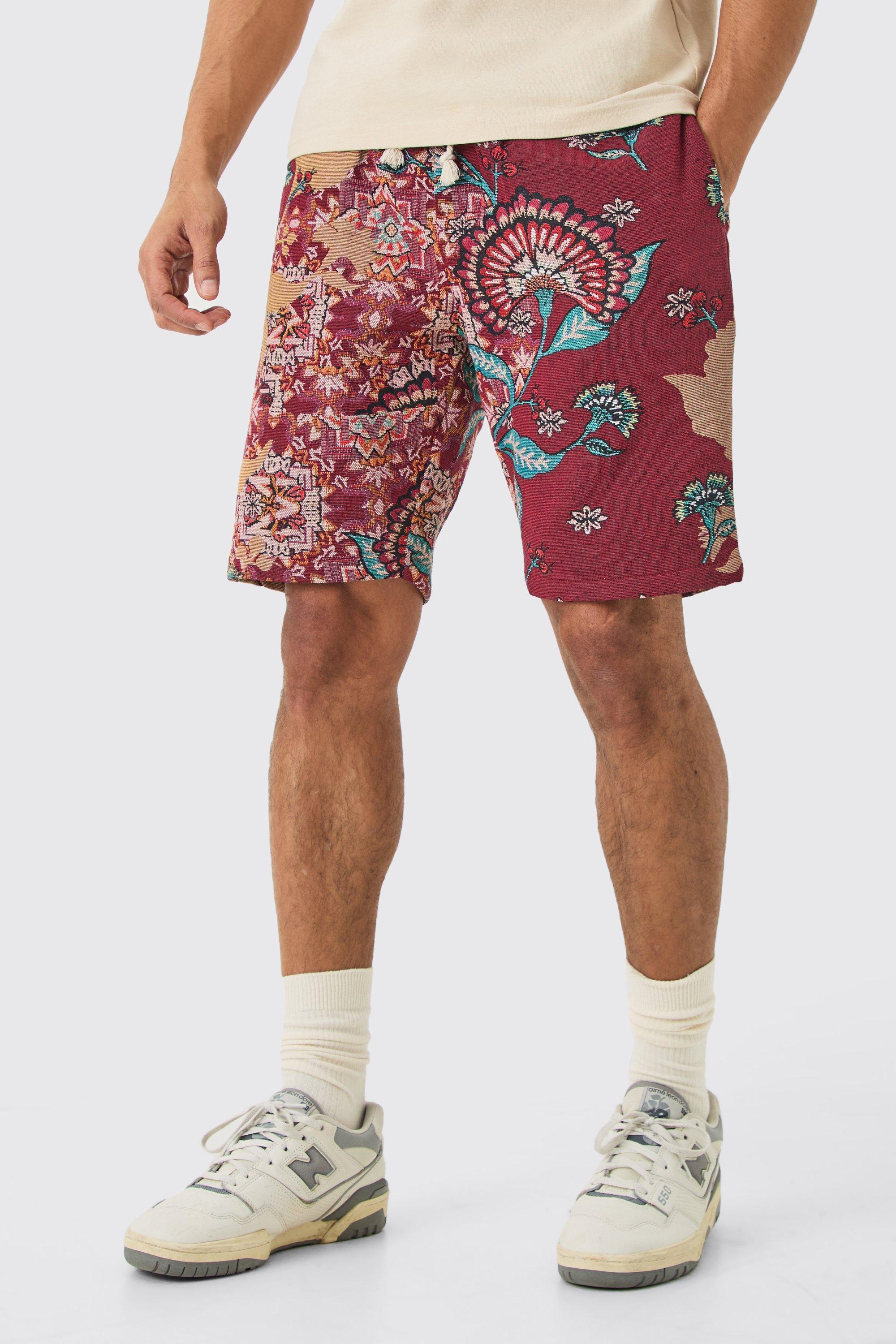 Elasticated Waist Tapestry Short Length Relaxed Short | boohooMAN USA Product Image