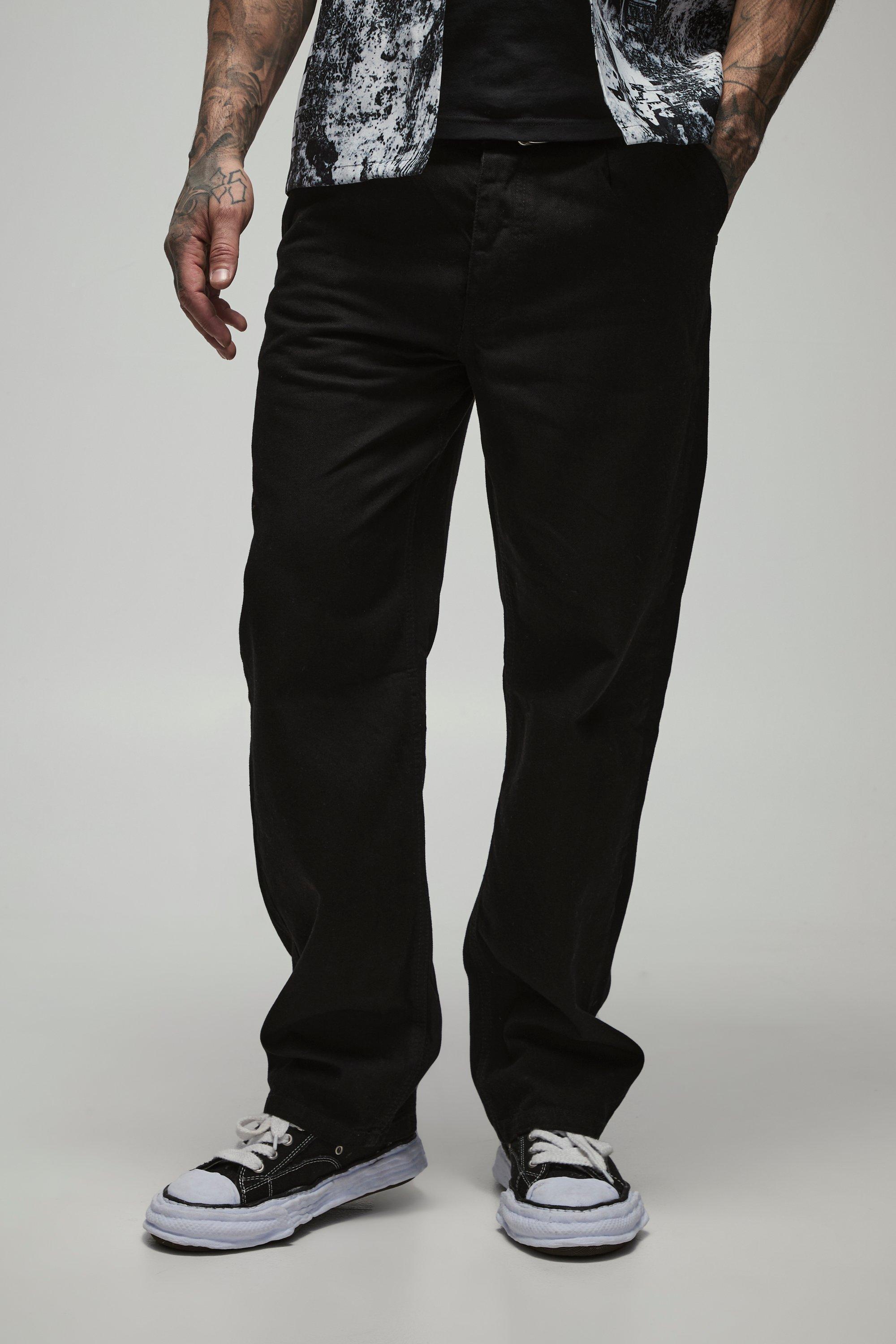 Tall Relaxed Fit Belted Pants in Black | boohooMAN USA product image