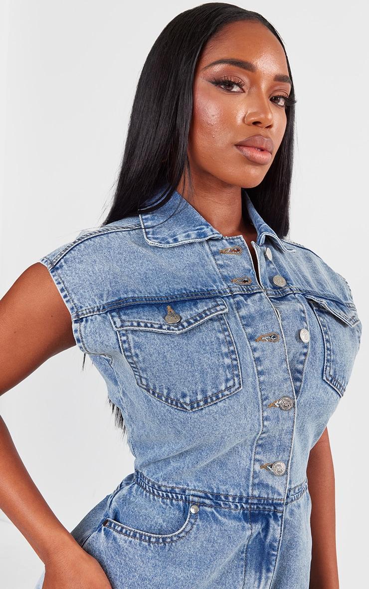 Shape Light Blue Sleeveless Rigid Denim Romper Product Image