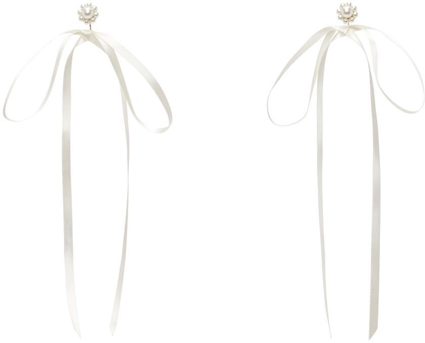 White Bow Ribbon Stud Earrings Product Image