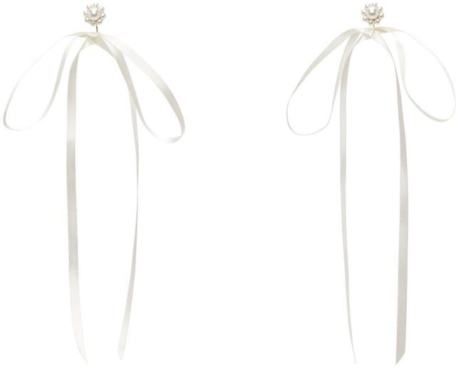 White Bow Ribbon Stud Earrings Product Image