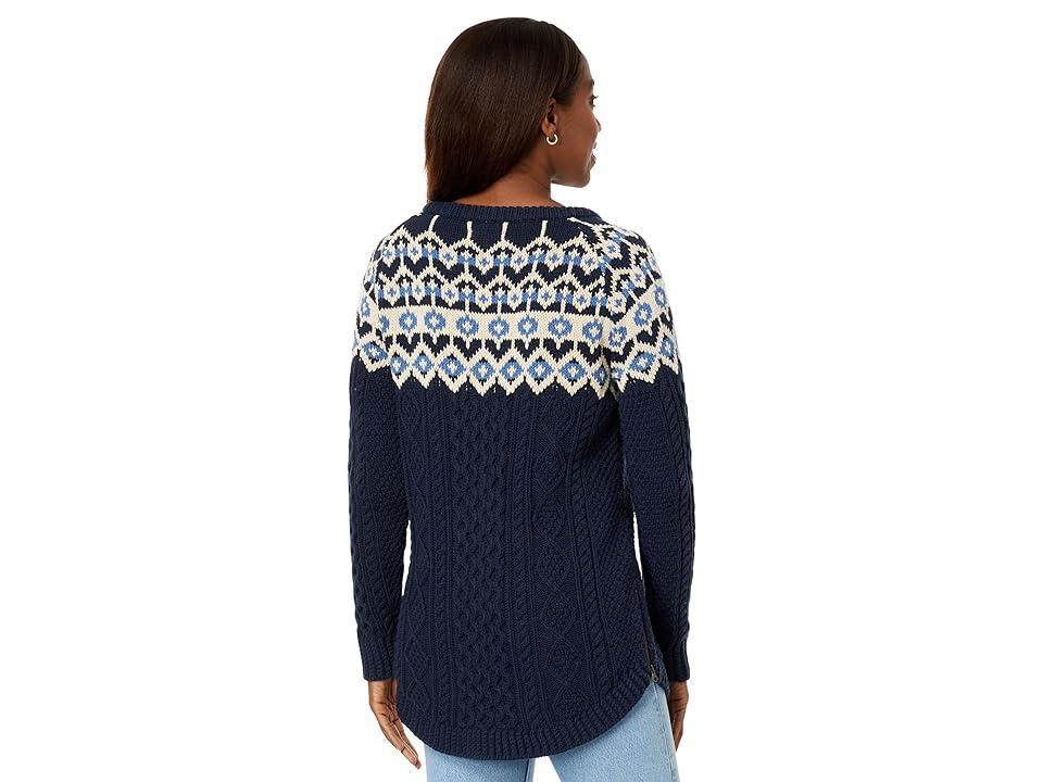 L.L.Bean Signature Cotton Fisherman Tunic Sweater (Navy Fair Isle) Women's Clothing Product Image