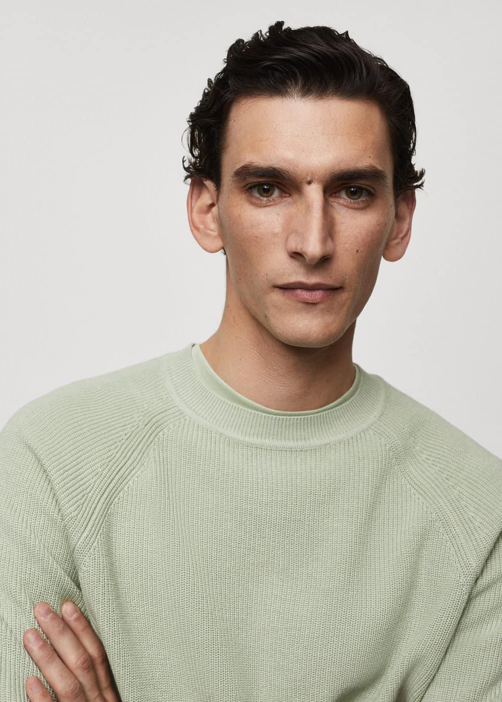 MANGO MAN - Ribbed round-neck sweater pastel greenMen Product Image