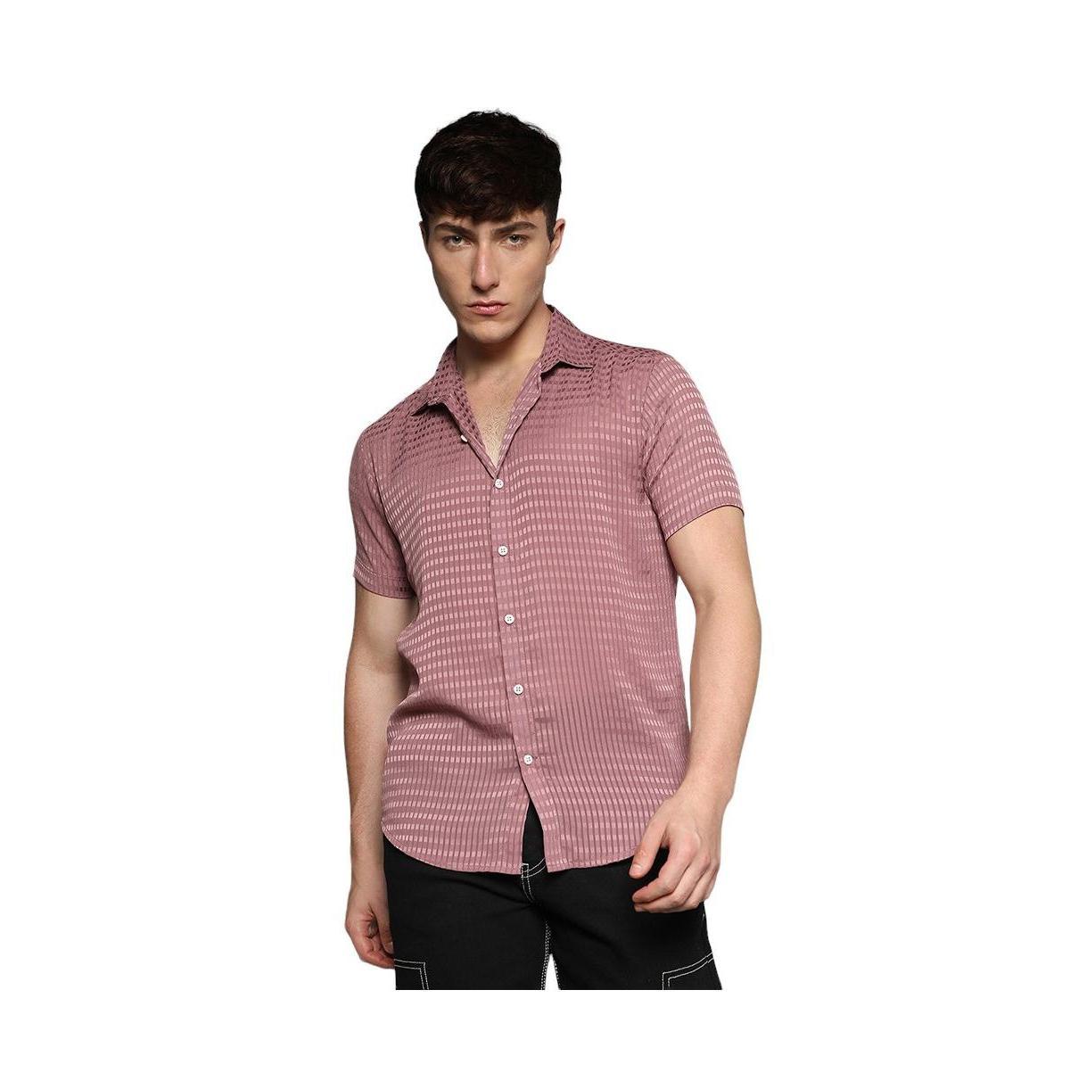 Campus Sutra Mens Nude Pink Self-Design Block Shirt Product Image