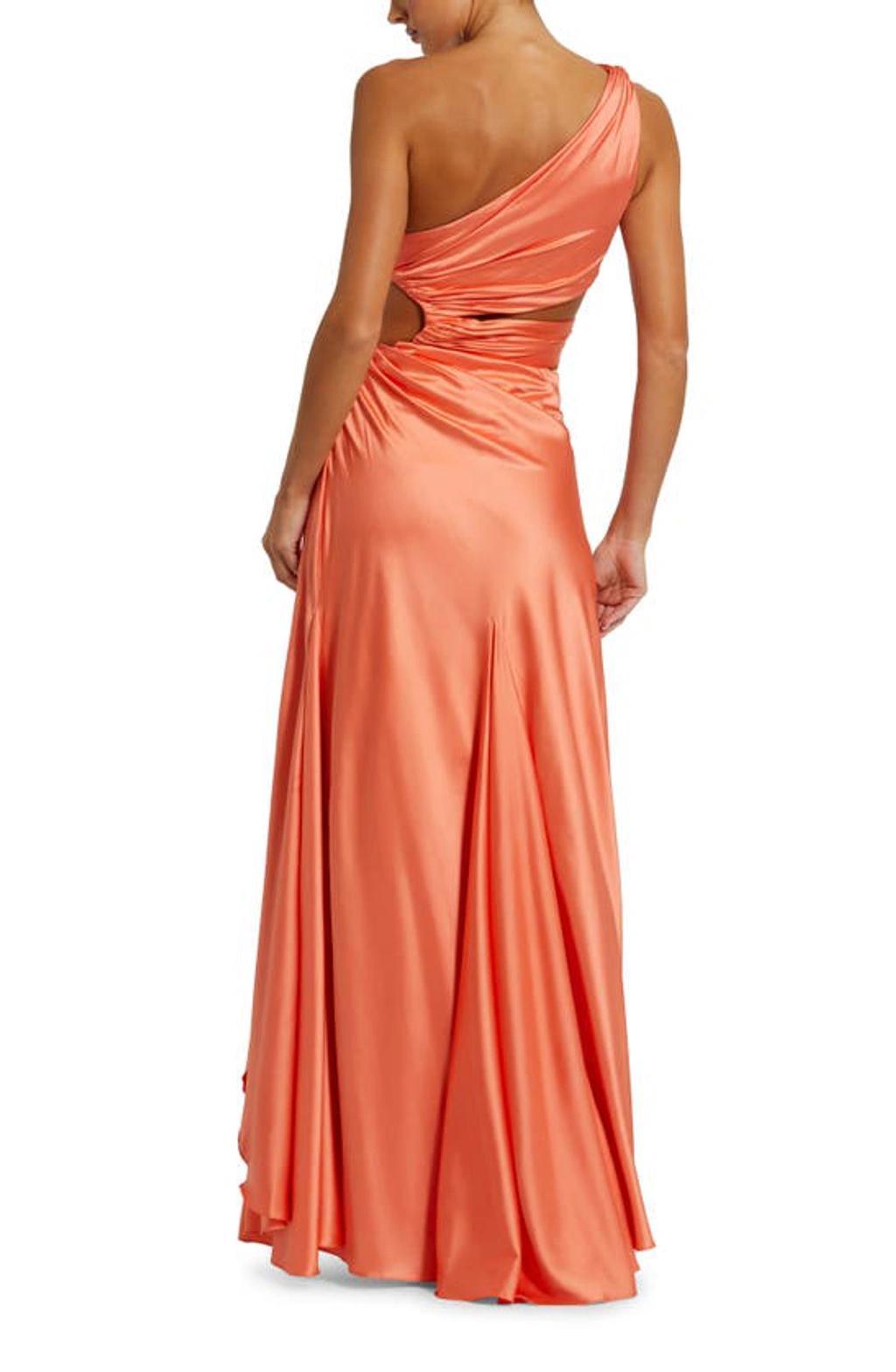 Cutout One-shoulder Satin Gown In Orange Product Image