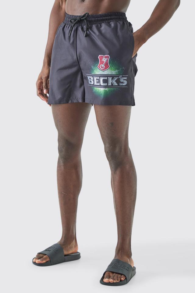 Short Length Becks License Swim Short | boohooMAN USA Product Image