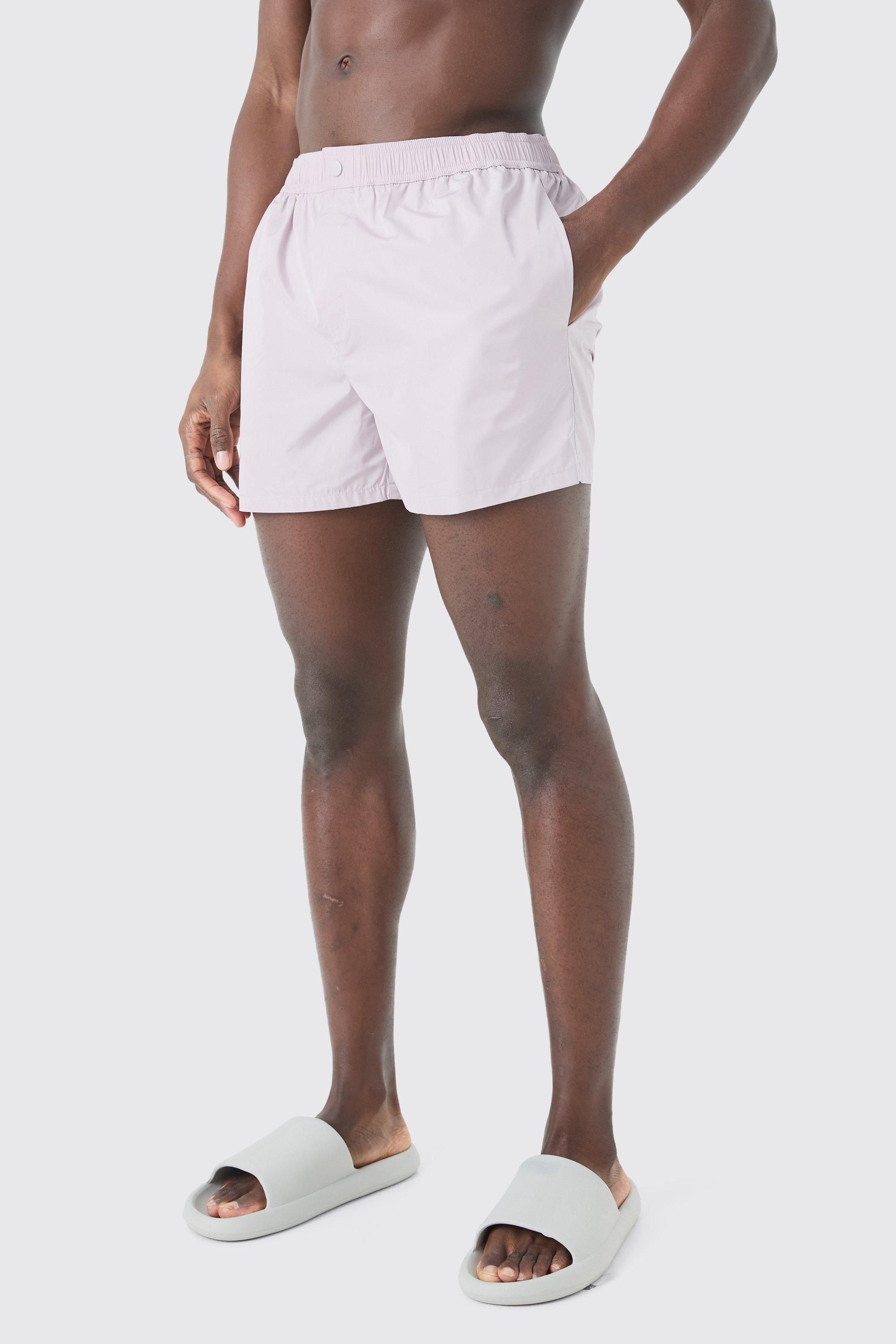 Short Length Popper Plain Swim Short | boohooMAN USA Product Image