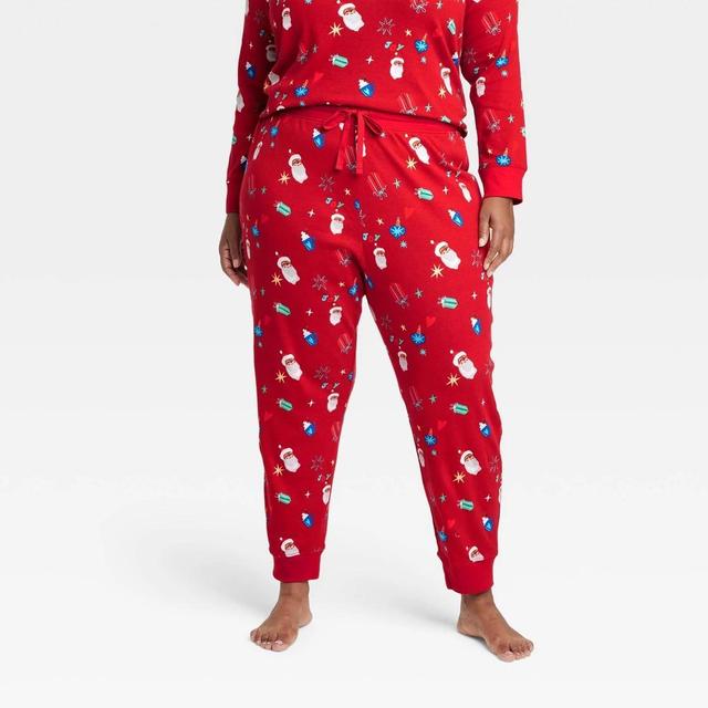 Womens Santa Print Cotton Ribbed Holiday Matching Family Pajama Pants - Wondershop Red Product Image