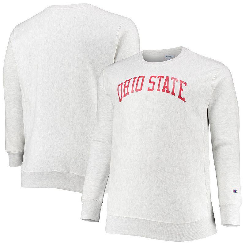 Mens Champion Ash Ohio State Buckeyes Big & Tall Reverse Weave Fleece Crewneck Pullover Sweatshirt Product Image