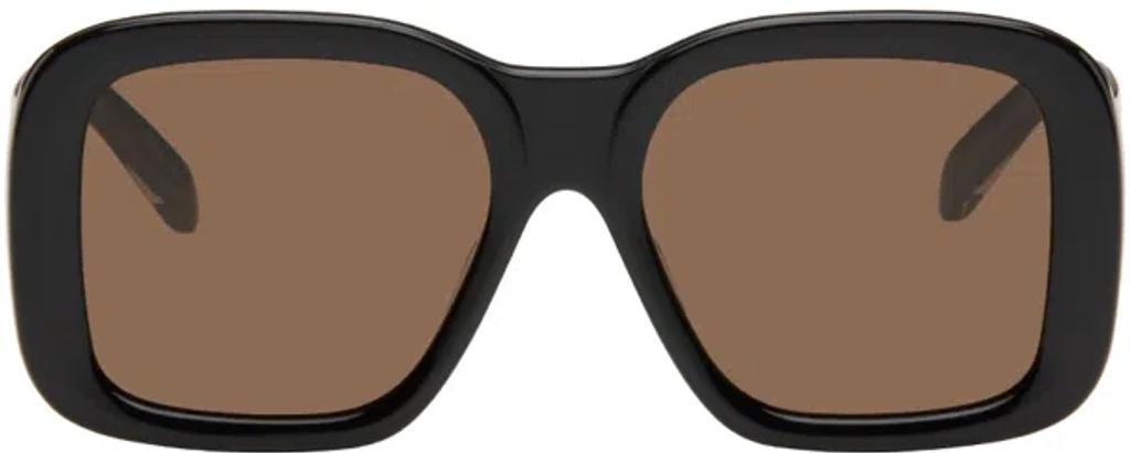 Black Oversized Square Sunglasses In Shiny Black / Brown Product Image