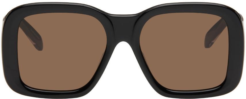 Black Oversized Square Sunglasses In Shiny Black / Brown Product Image