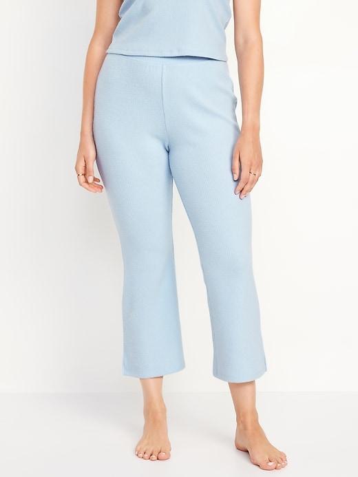 High-Waisted Ribbed Crop Flare Lounge Pants Product Image