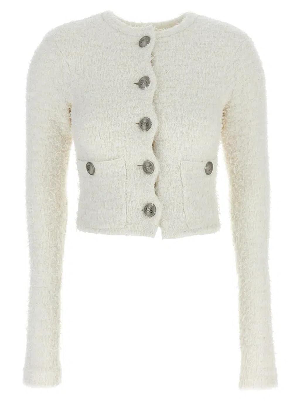 BALENCIAGA Tweed Cropped Cardigan In White Product Image