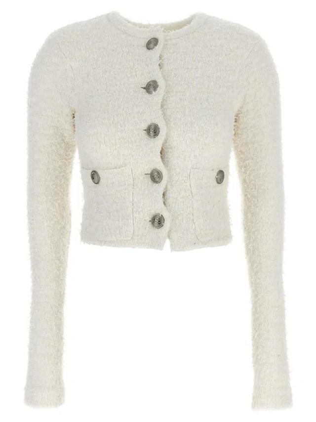 BALENCIAGA Tweed Cropped Cardigan In White Product Image