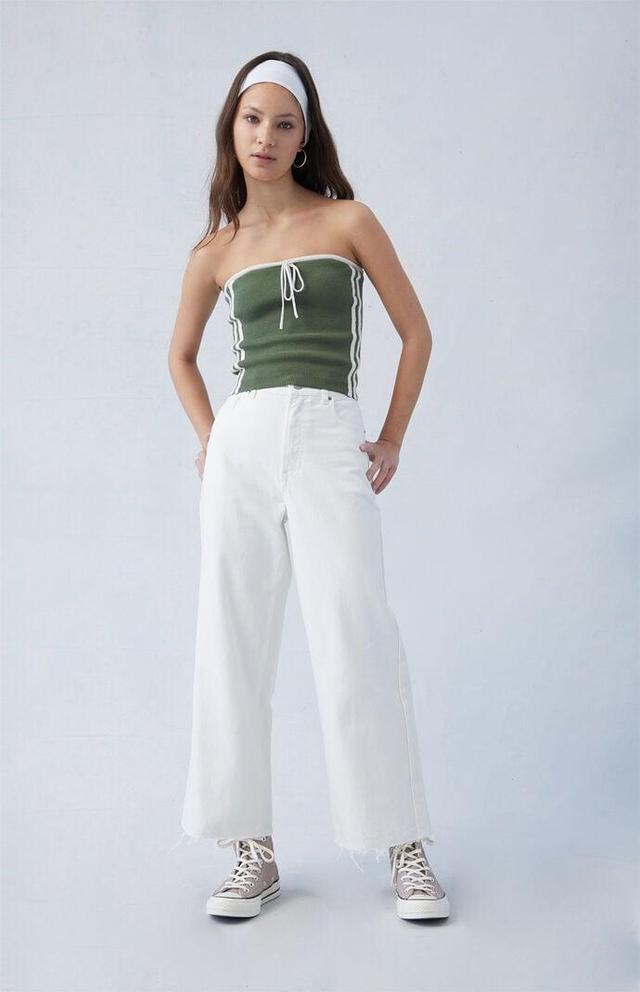 Women's Eco White Cropped Wide Leg Jeans Product Image