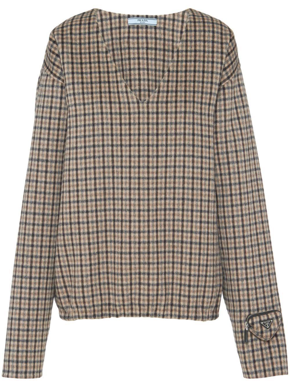 Oversized Checked Cashgora Sweater In Brown product image