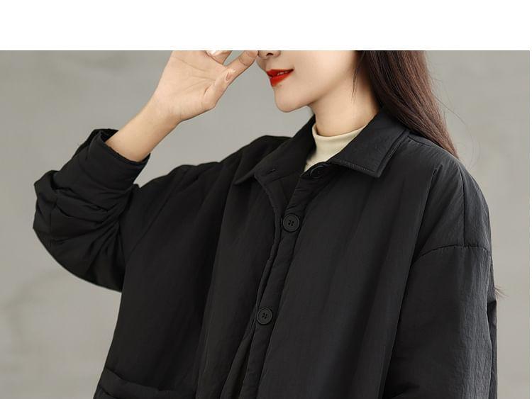 Collared Plain Padded Button-Up Jacket Product Image