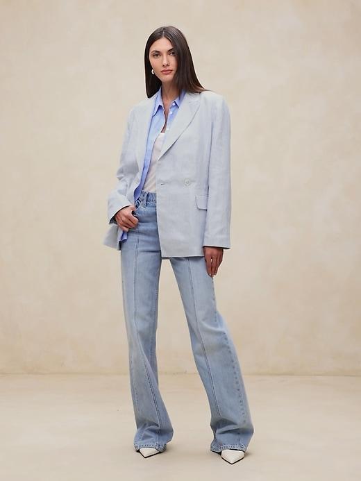 Relaxed Pinstripe Linen Blazer Product Image