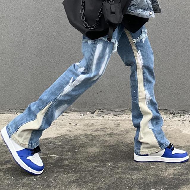 Men's High Street Washed Splash Patchwork Jeans Product Image