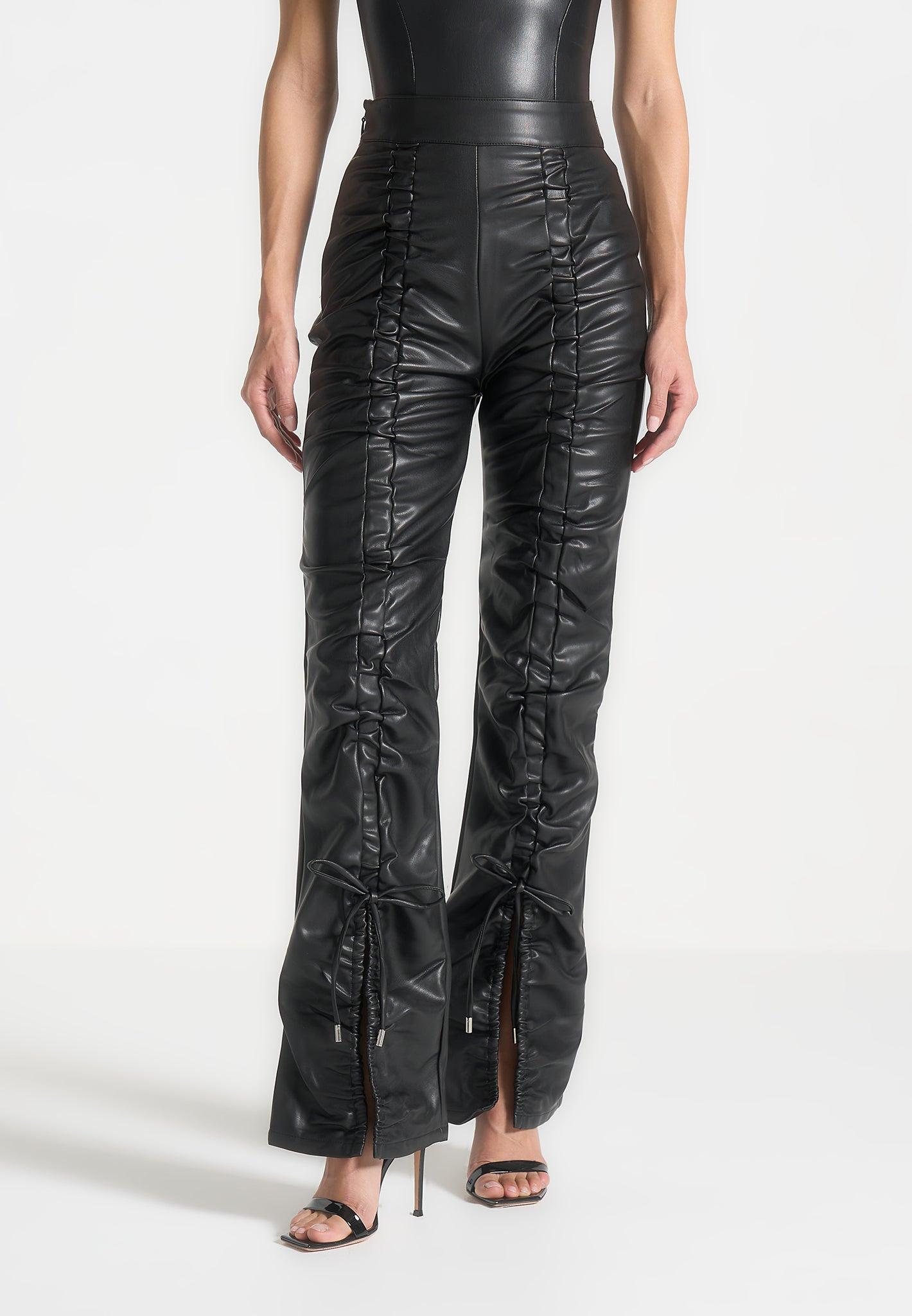 Leather Ruched Trousers - Black Female Product Image