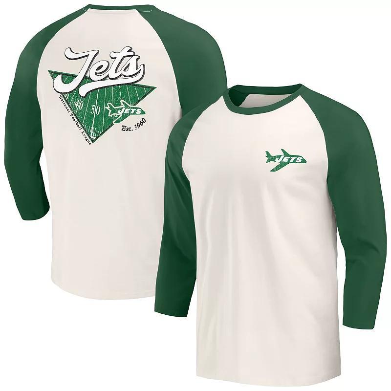 Mens Darius Rucker Collection by Fanatics Kelly /White New York Jets Raglan 3/4 Sleeve T-Shirt Product Image