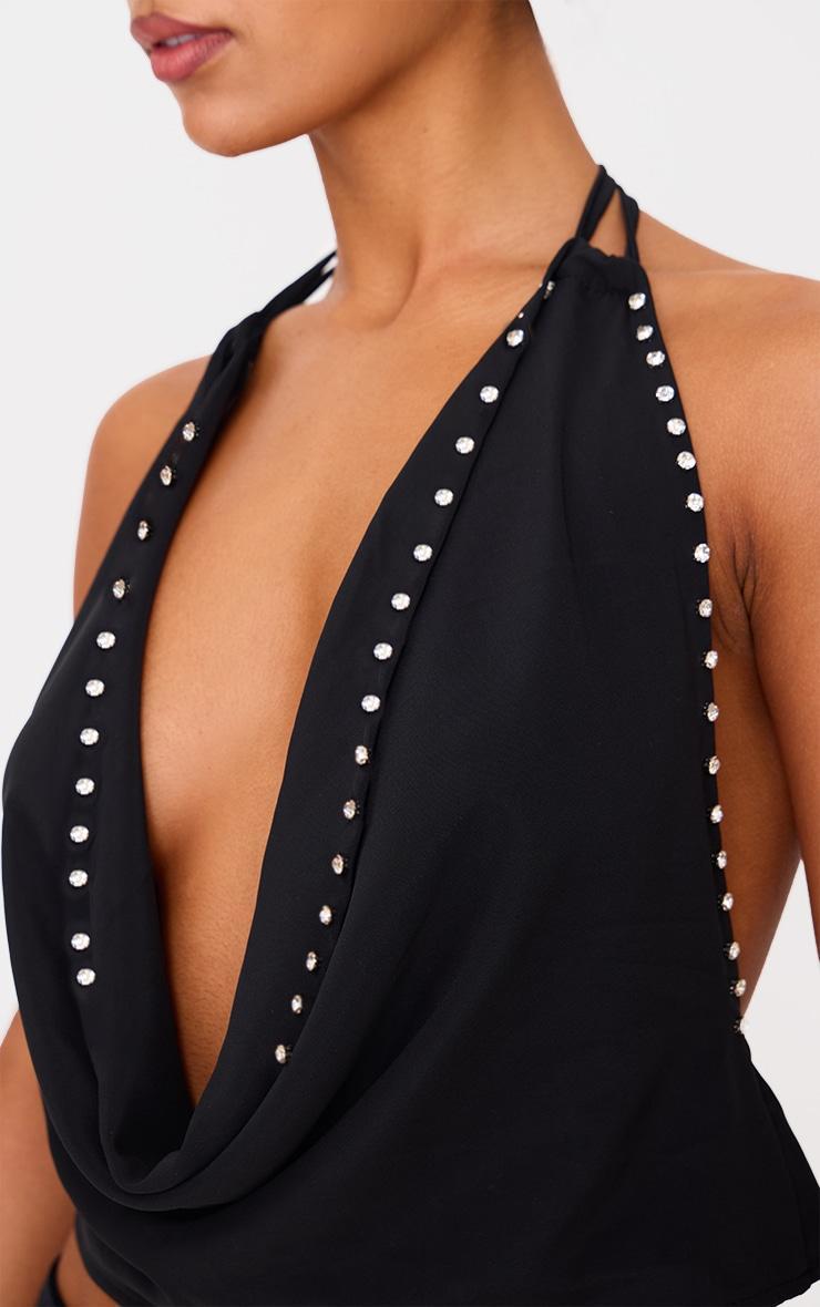 Black Rhinestone Studded Chiffon Long Top Product Image