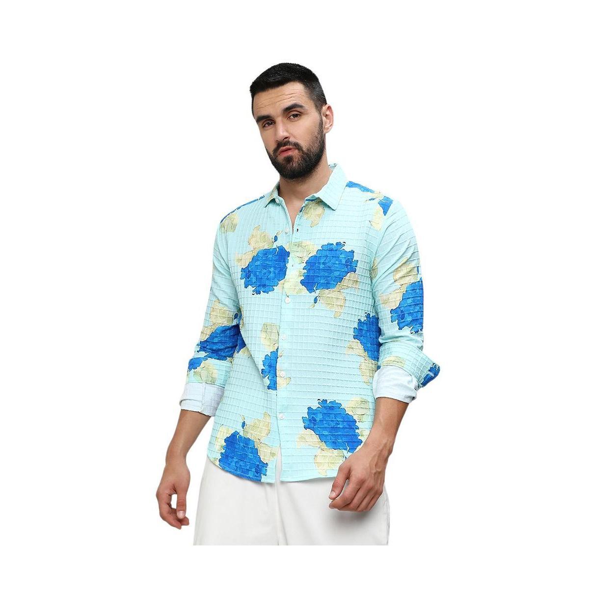 Campus Sutra Mens Light Blue Hydrangea Foliage Shirt - Light Product Image