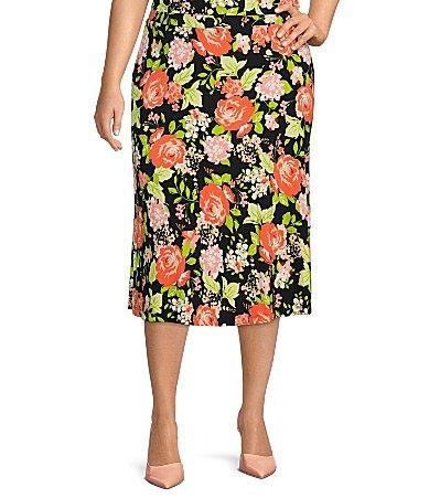 Kasper Plus Size Floral Print Midi Flared Coordinating A-Line Pull Product Image