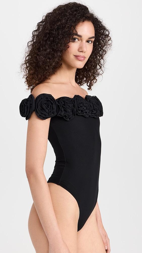 AFRM Solange Rosette Off Shoulder Thong Bodysuit | Shopbop Product Image