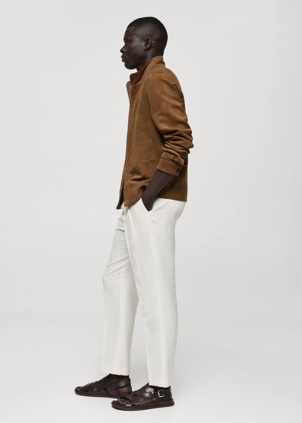 Suede-effect jacket with zipper - Men | MANGO USA Product Image