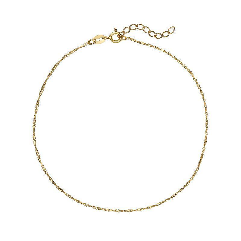 PRIMROSE 18k Gold Over Silver Twisted Cable Chain Anklet, Womens Gold Tone Product Image